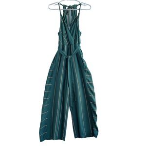 Ett Twa Anthropologie Portsmouth Green Striped Side Pockets Jumpsuit sz XS/ P